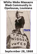 The violence continued for over two weeks, with white mobs attacking the black community, ultimately killing 200-300 Black people as well as at lease 6 white Republican allies. After the massacre, many Black families and almost all Republican white families fled the area, or stopped voting, leaving Opelousas a solid Democrat-run area for decades. In the 1868 presidential election Republican candidate Ulysses S. Grant did not get a single vote.
